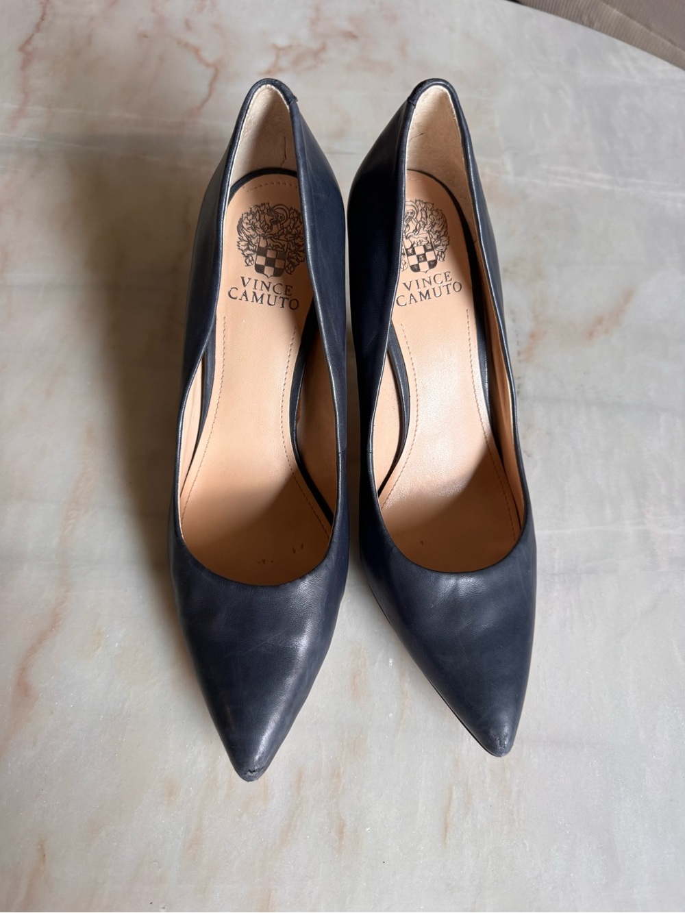 Vince Camuto Navy leather Pointed-Toe Pump